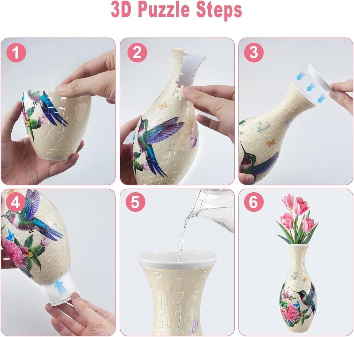 3D Puzzle Flower Vase Kit 160PCS DIY Hummingbird Home Decor Gift - Kwikley