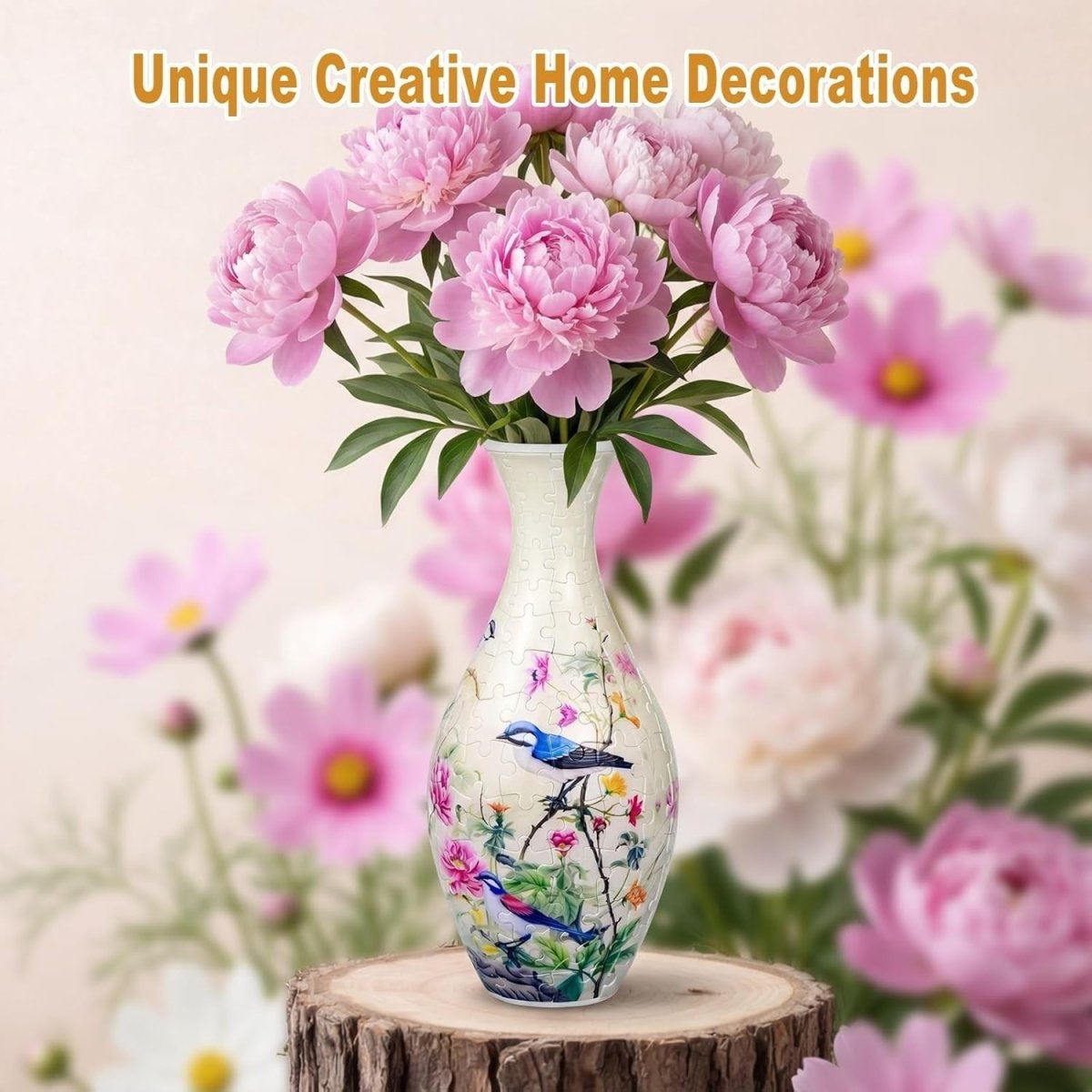 3D Puzzle Flower Vase Kit 160PCS Peony Bird Curved Plastic Decor - Kwikley