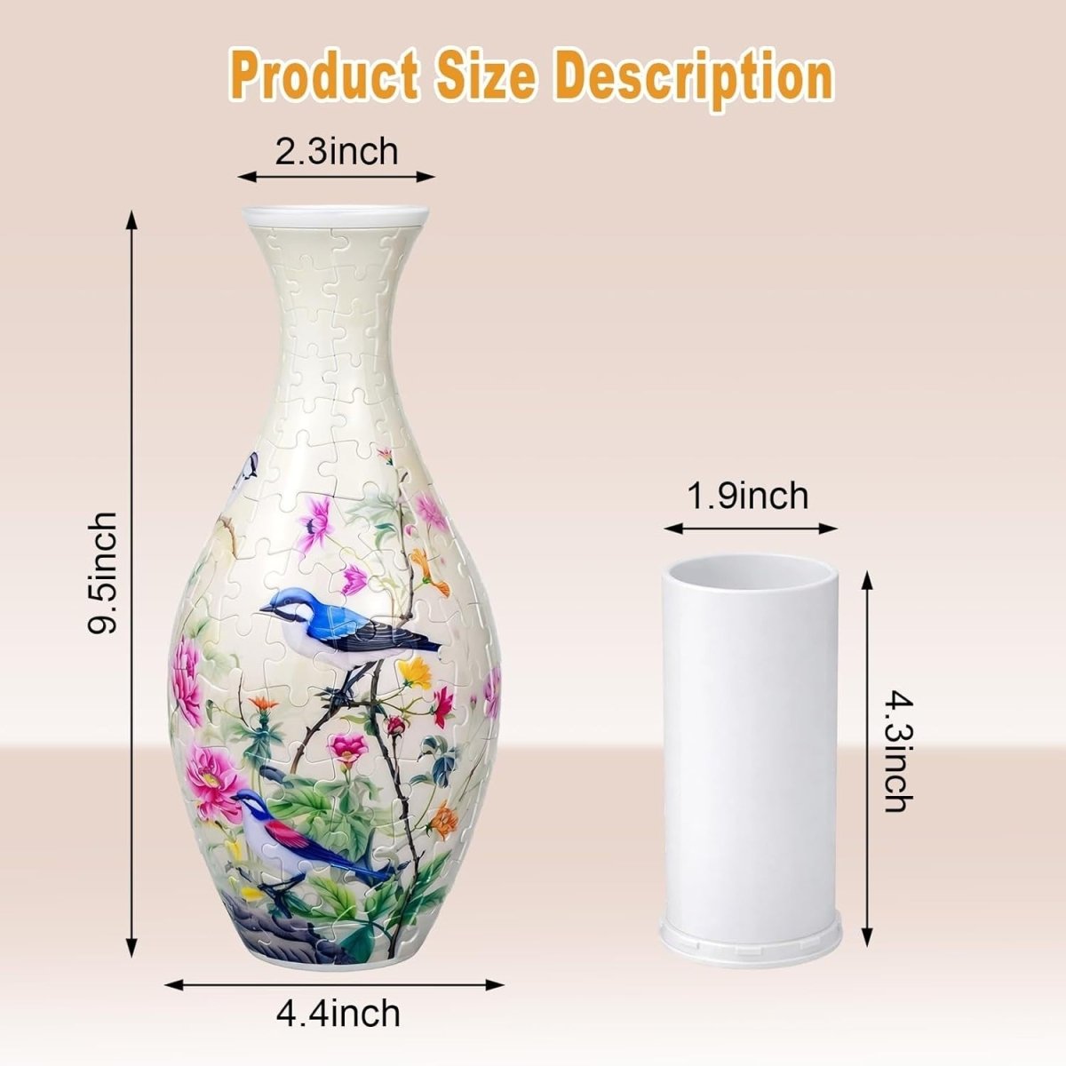 3D Puzzle Flower Vase Kit 160PCS Peony Bird Curved Plastic Decor - Kwikley