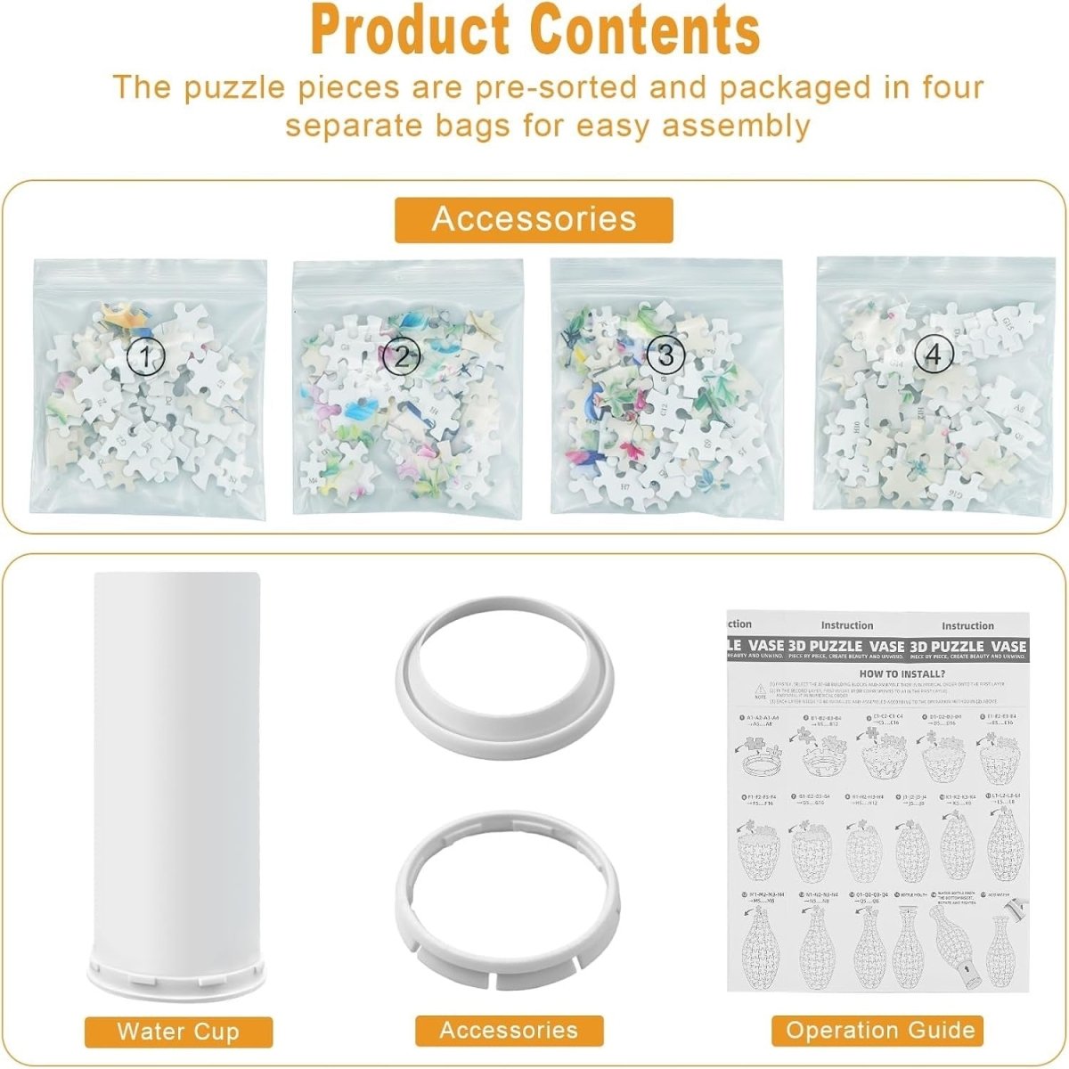 3D Puzzle Flower Vase Kit 160PCS Peony Bird Curved Plastic Decor - Kwikley