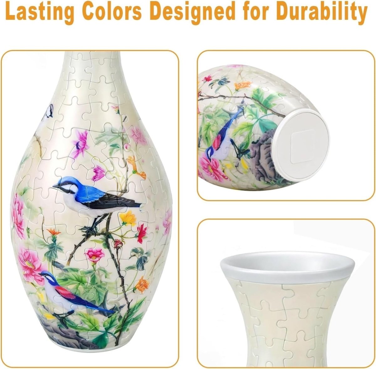 3D Puzzle Flower Vase Kit 160PCS Peony Bird Curved Plastic Decor - Kwikley