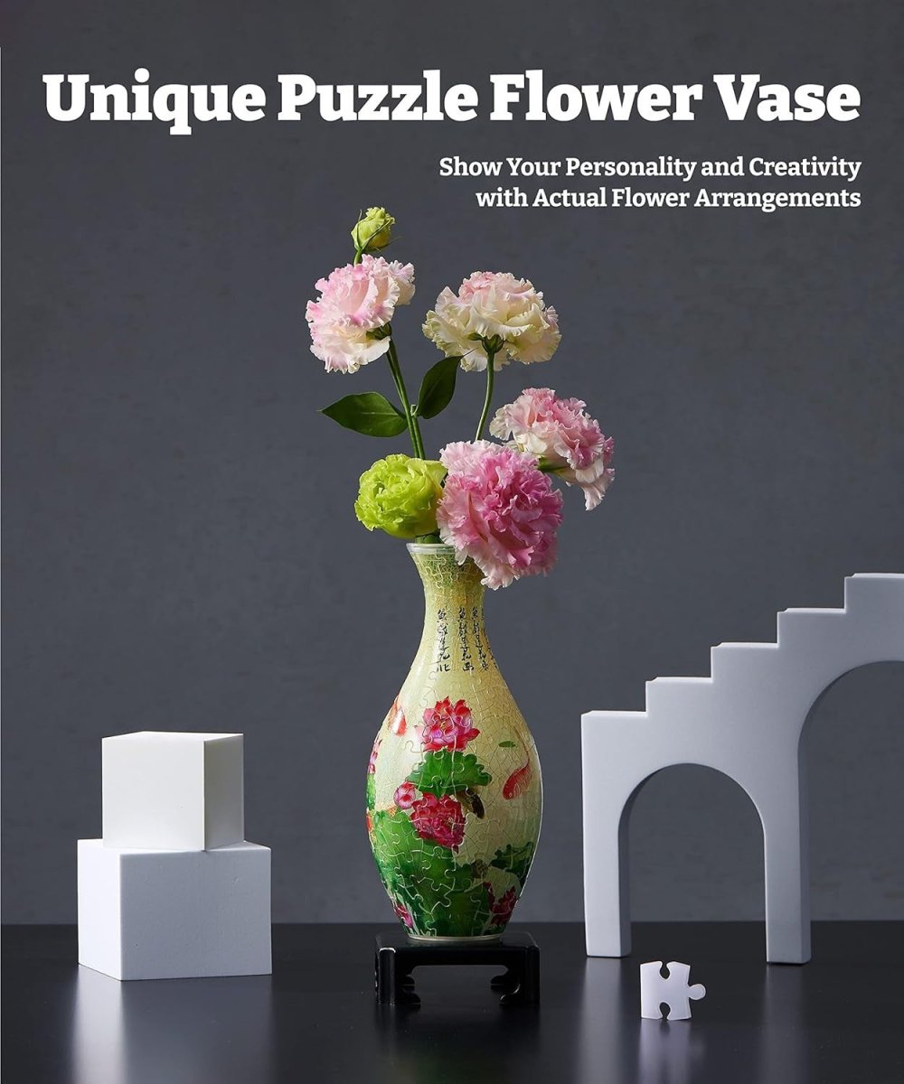3D Puzzle Vase 160 Piece Carp Lotus Floral Vase Home Decor Gift - Kwikley