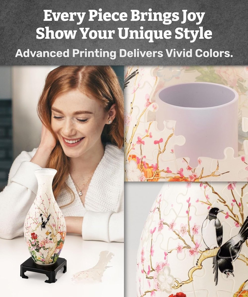 3D Puzzle Vase 160 Piece Flowers Birds Floral Vase Home Decor Gift - Kwikley