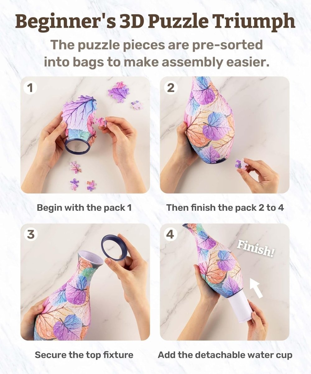 3D Puzzle Vase 160 Piece Flowers Birds Floral Vase Home Decor Gift - Kwikley