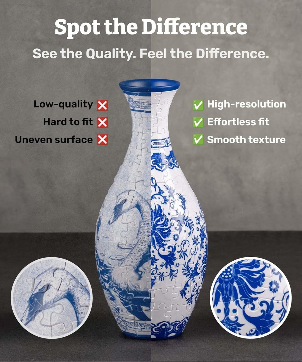 3D Puzzle Vase 160 Piece Indigo Floral Vase DIY Home Decor Gift - Kwikley