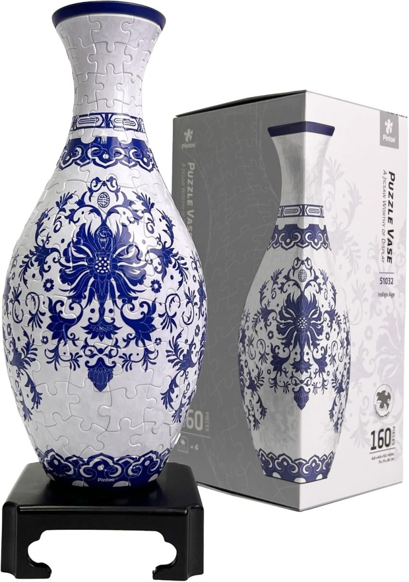 3D Puzzle Vase 160 Piece Indigo Floral Vase DIY Home Decor Gift - Kwikley