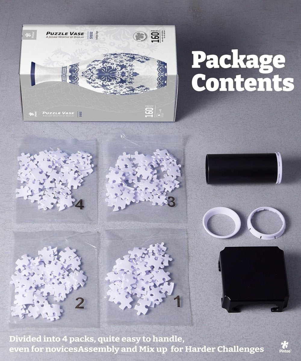 3D Puzzle Vase 160 Piece Indigo Floral Vase DIY Home Decor Gift - Kwikley