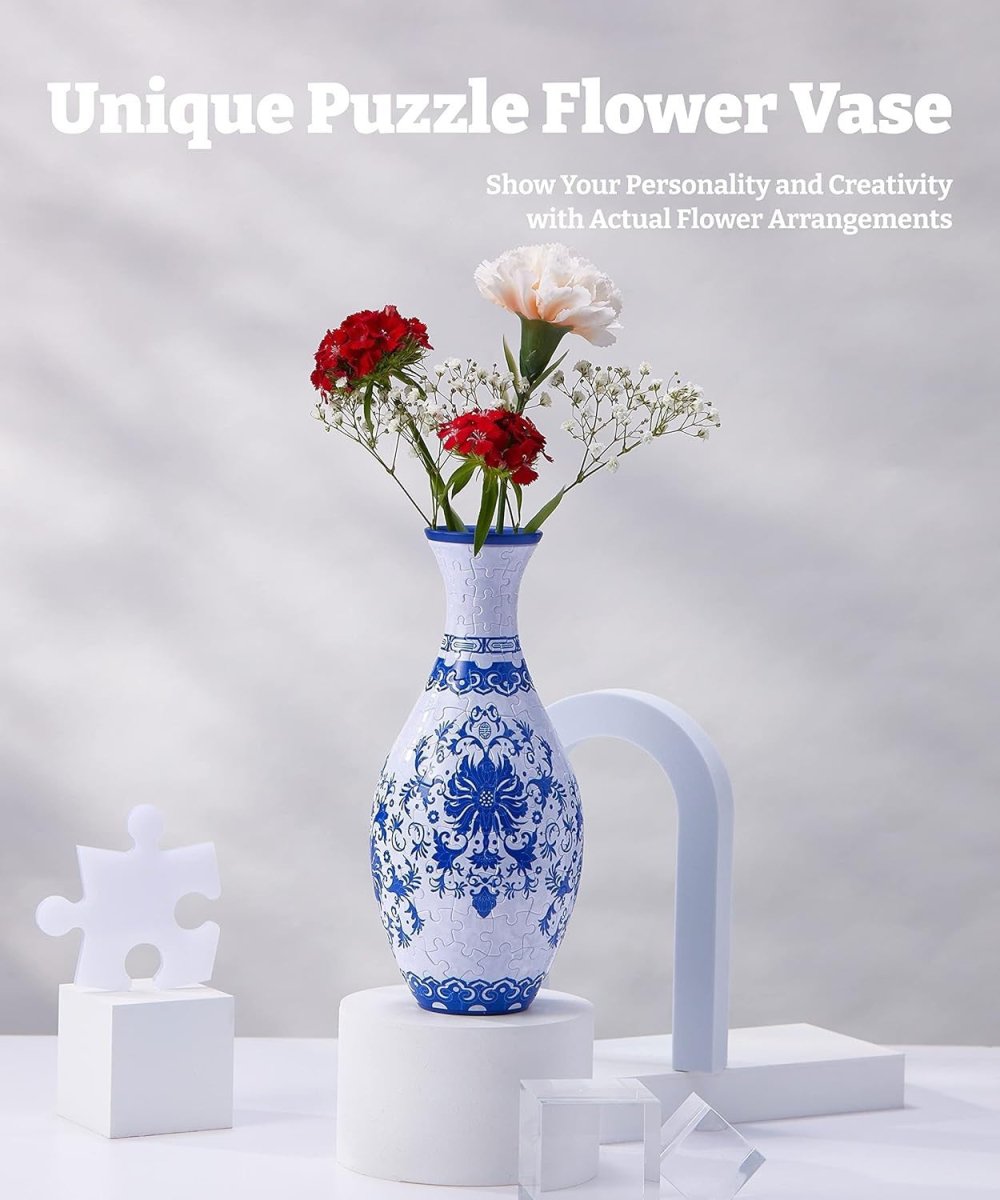 3D Puzzle Vase 160 Piece Indigo Floral Vase DIY Home Decor Gift - Kwikley