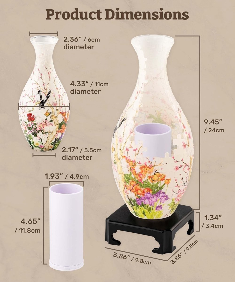 3D Puzzle Vase 160 Piece Magpies Plum Tree Floral Home Decor Gift - Kwikley