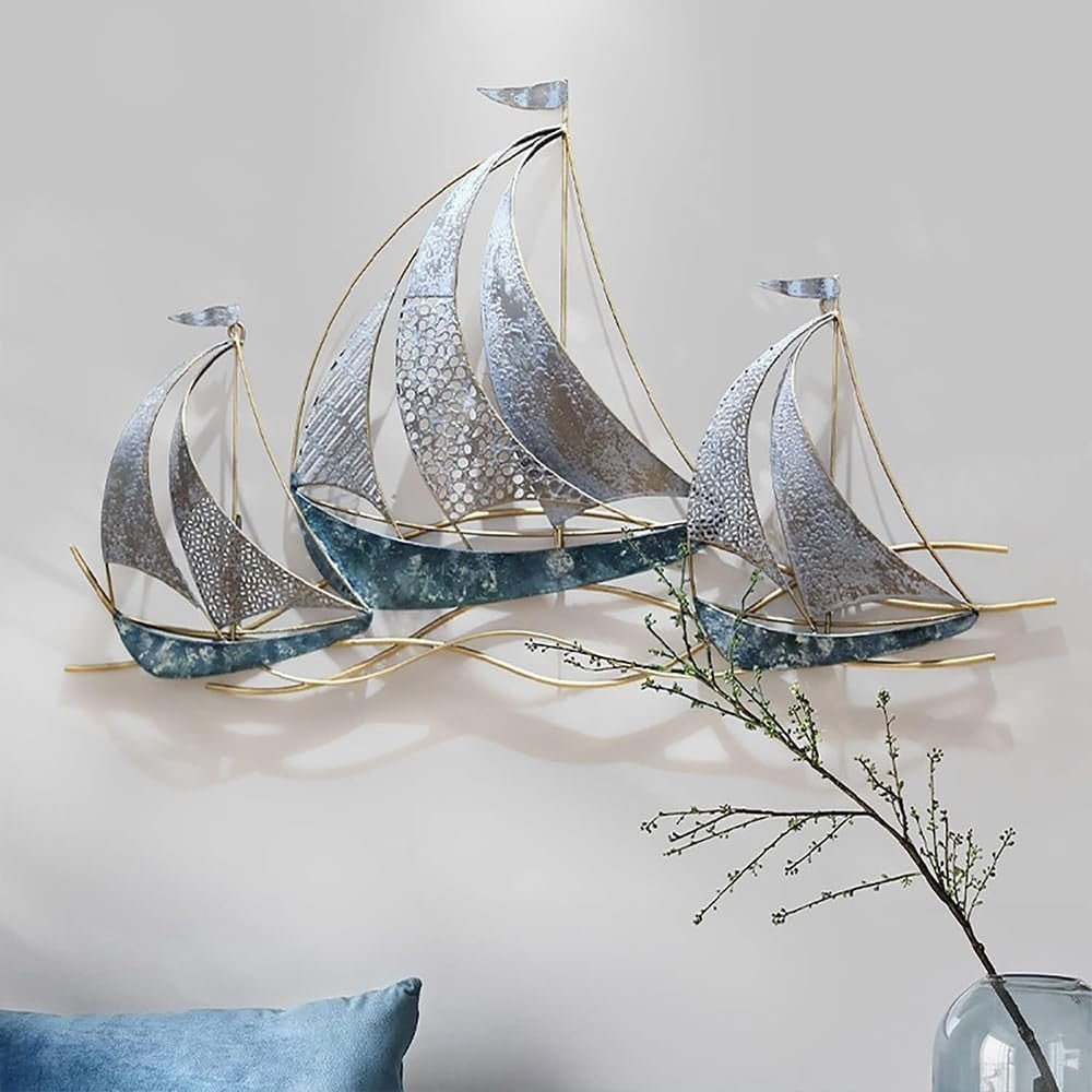 3D Sailboat Metal Wall Art Coastal Ship Wall Decor Sculpture - Kwikley