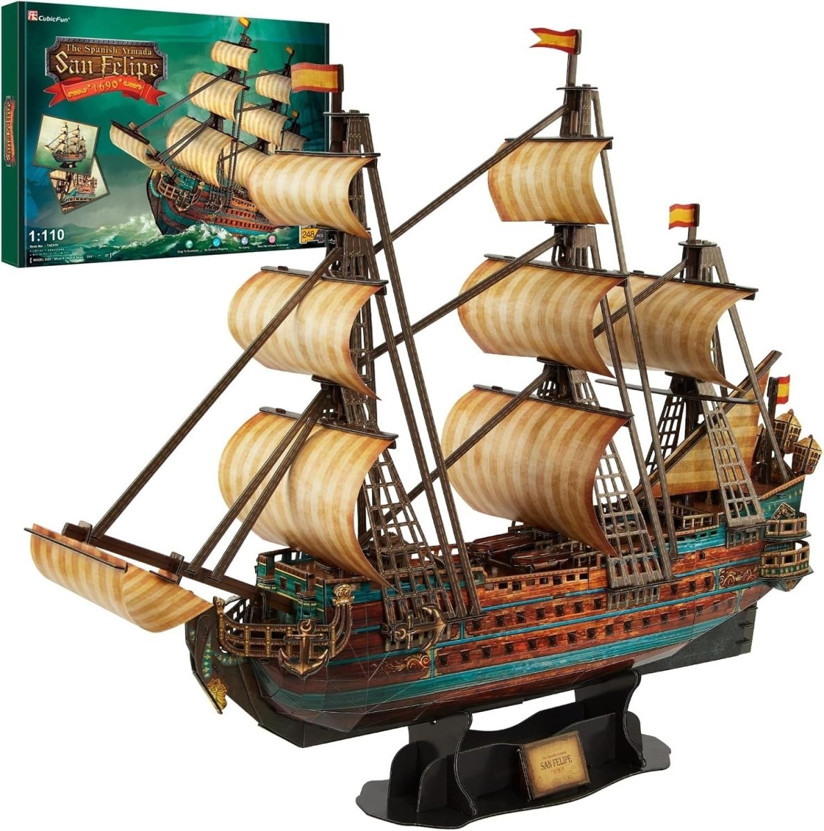 3D San Felipe Ship Puzzle 248 Piece Sailing Boat Model Kit Gift - Kwikley