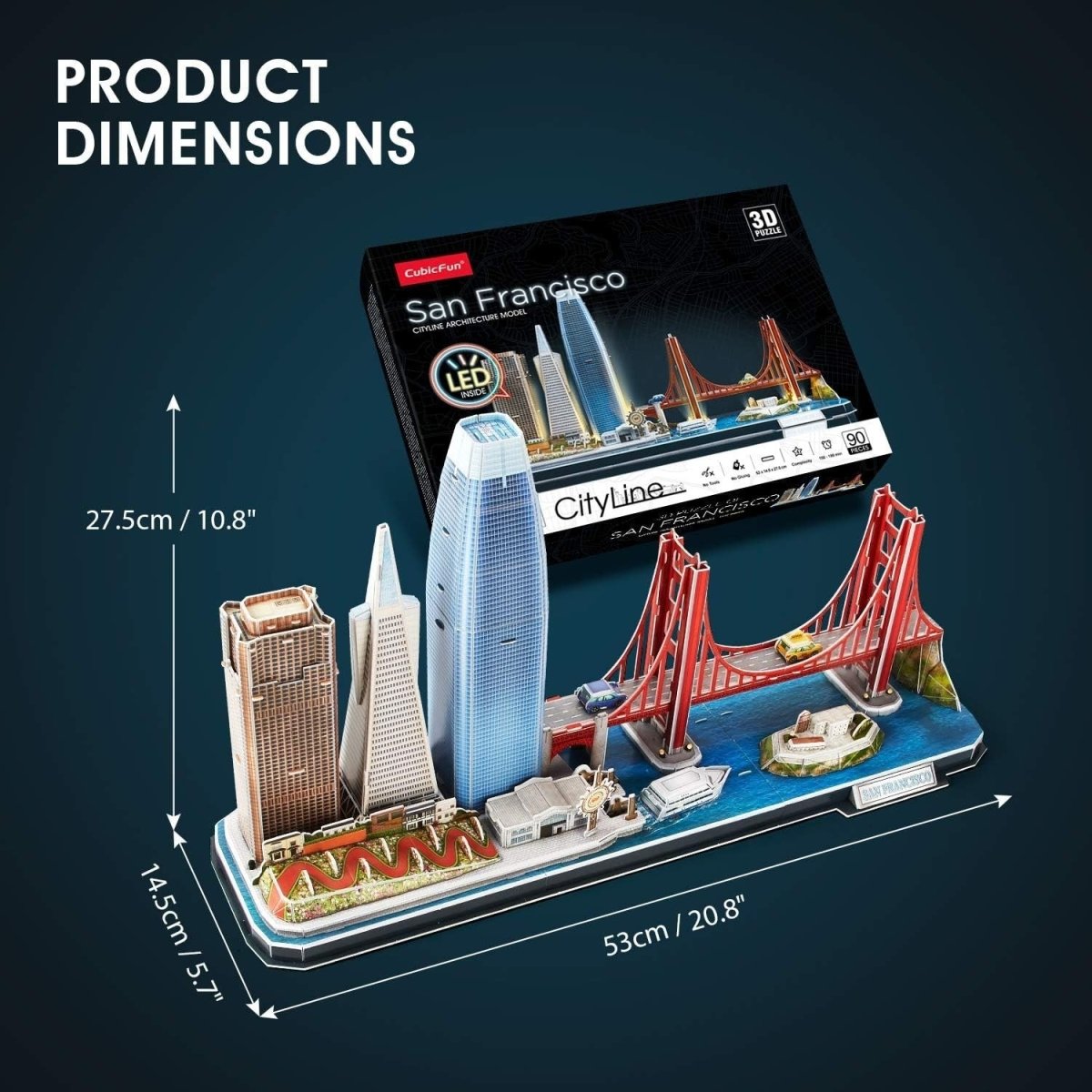 3D San Francisco Skyline Puzzle LED City Model Golden Gate Bridge Gift - Kwikley
