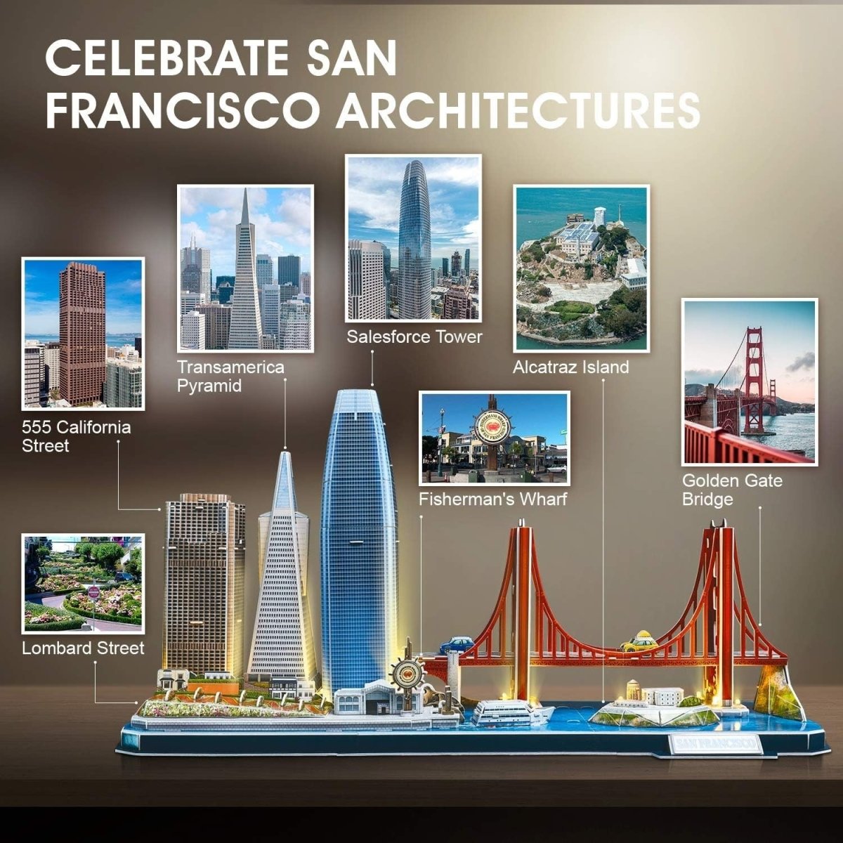 3D San Francisco Skyline Puzzle LED City Model Golden Gate Bridge Gift - Kwikley