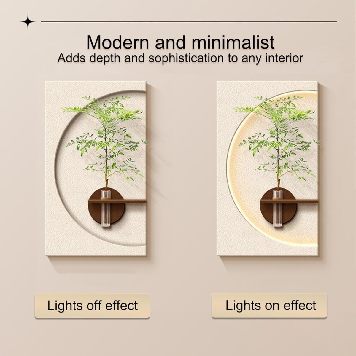 3D Sandstone LED Wall Art Tree Mural 40x70cm Modern Decor - Kwikley