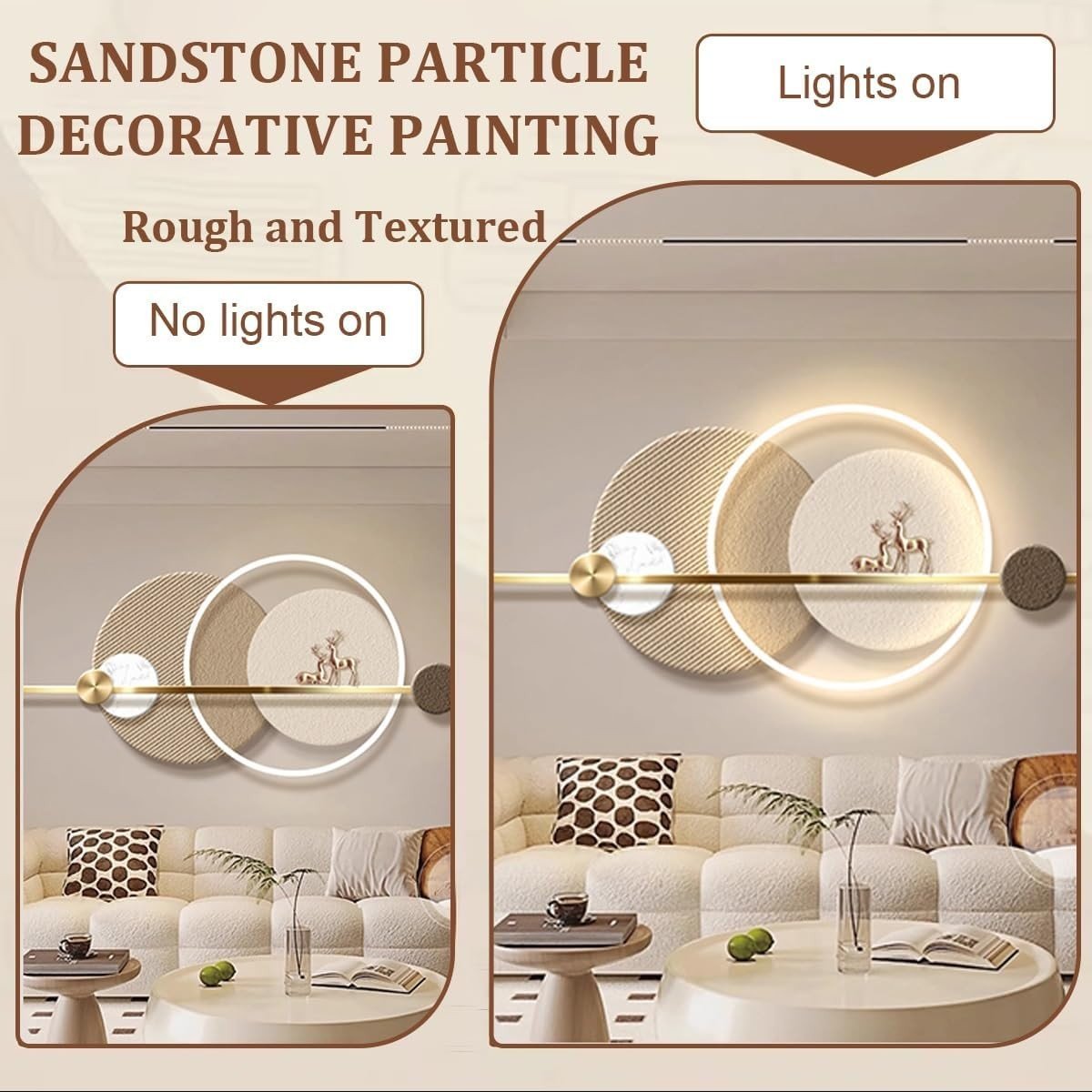 3D Sandstone Wall Art with LED Light Geometric 100x45cm - Kwikley