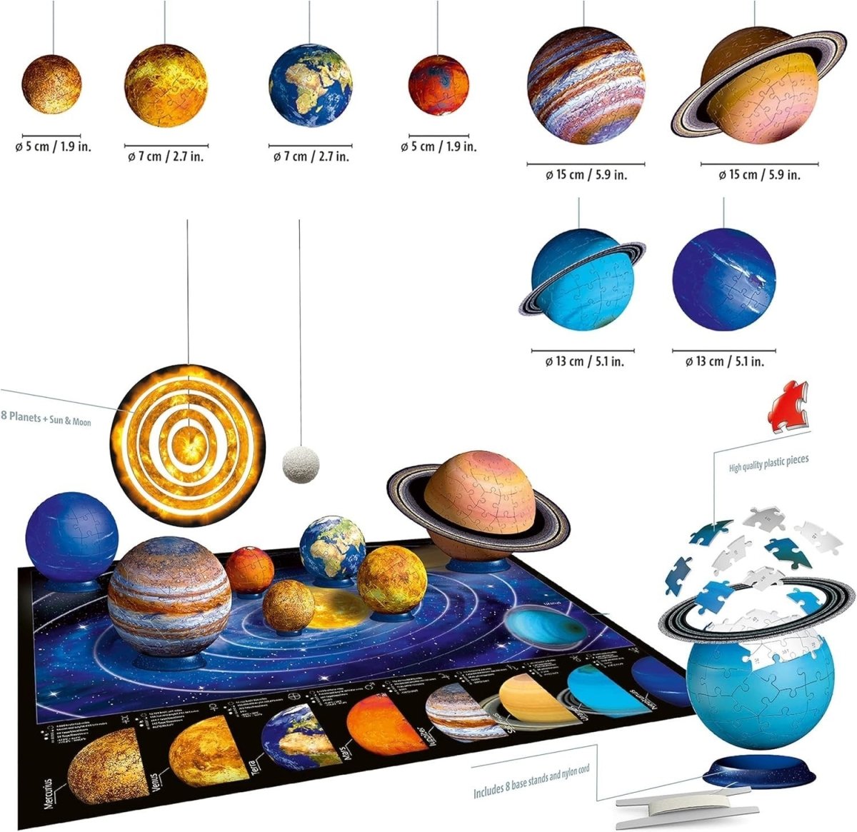 3D Solar System Puzzle Set 540 Piece Planet Model Kit Space Gift - Kwikley
