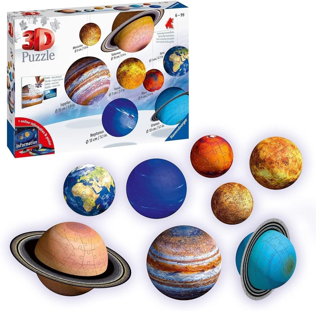3D Solar System Puzzle Set 540 Piece Planet Model Kit Space Gift - Kwikley