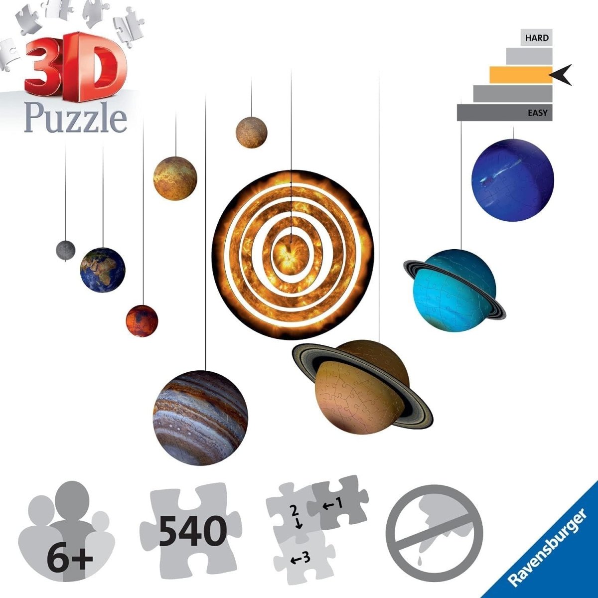 3D Solar System Puzzle Set 540 Piece Planet Model Kit Space Gift - Kwikley