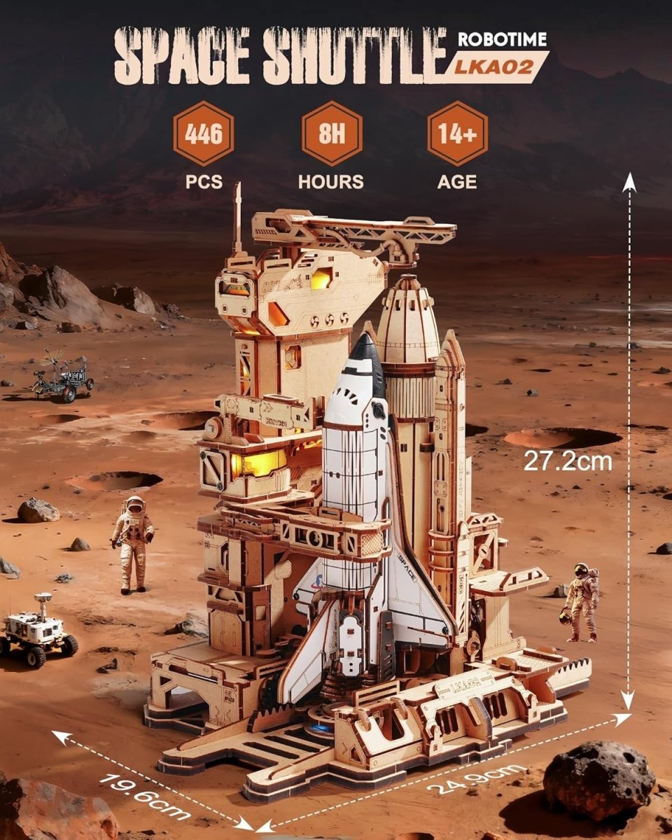 3D Space Shuttle Launch Model Kit DIY Wooden Puzzle w Lights Motion - Kwikley