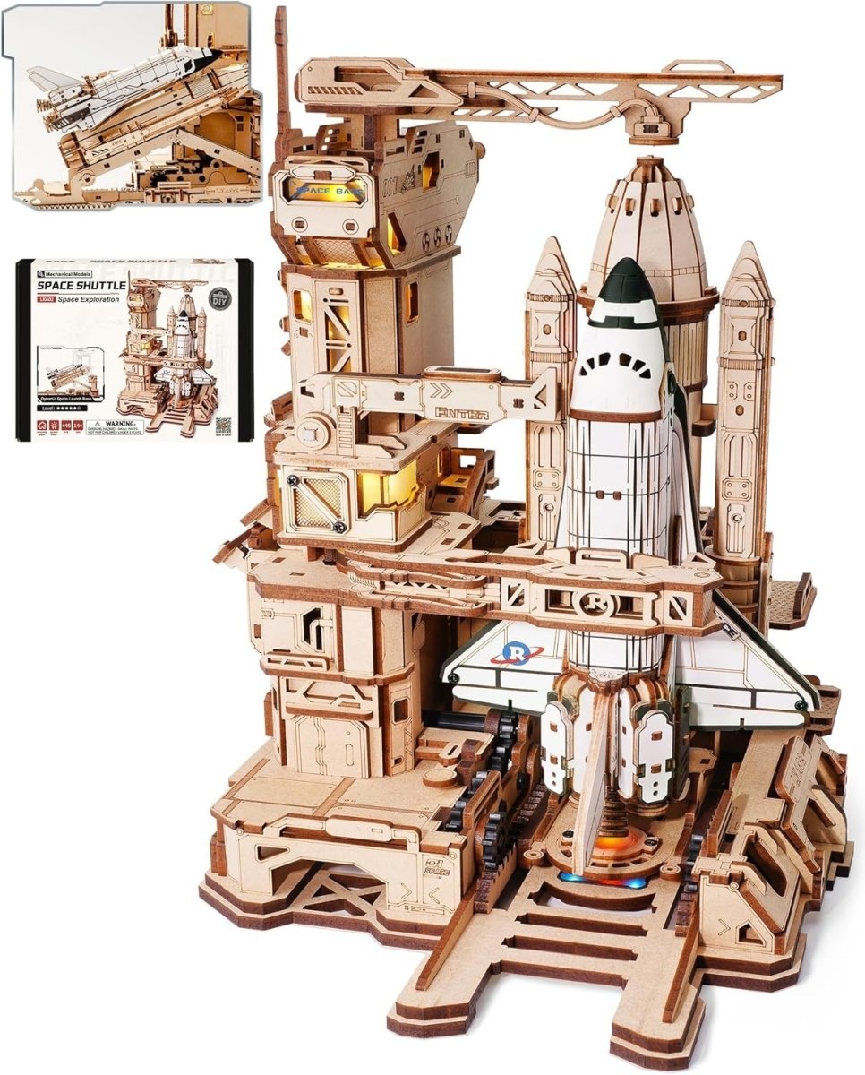 3D Space Shuttle Launch Model Kit DIY Wooden Puzzle w Lights Motion - Kwikley