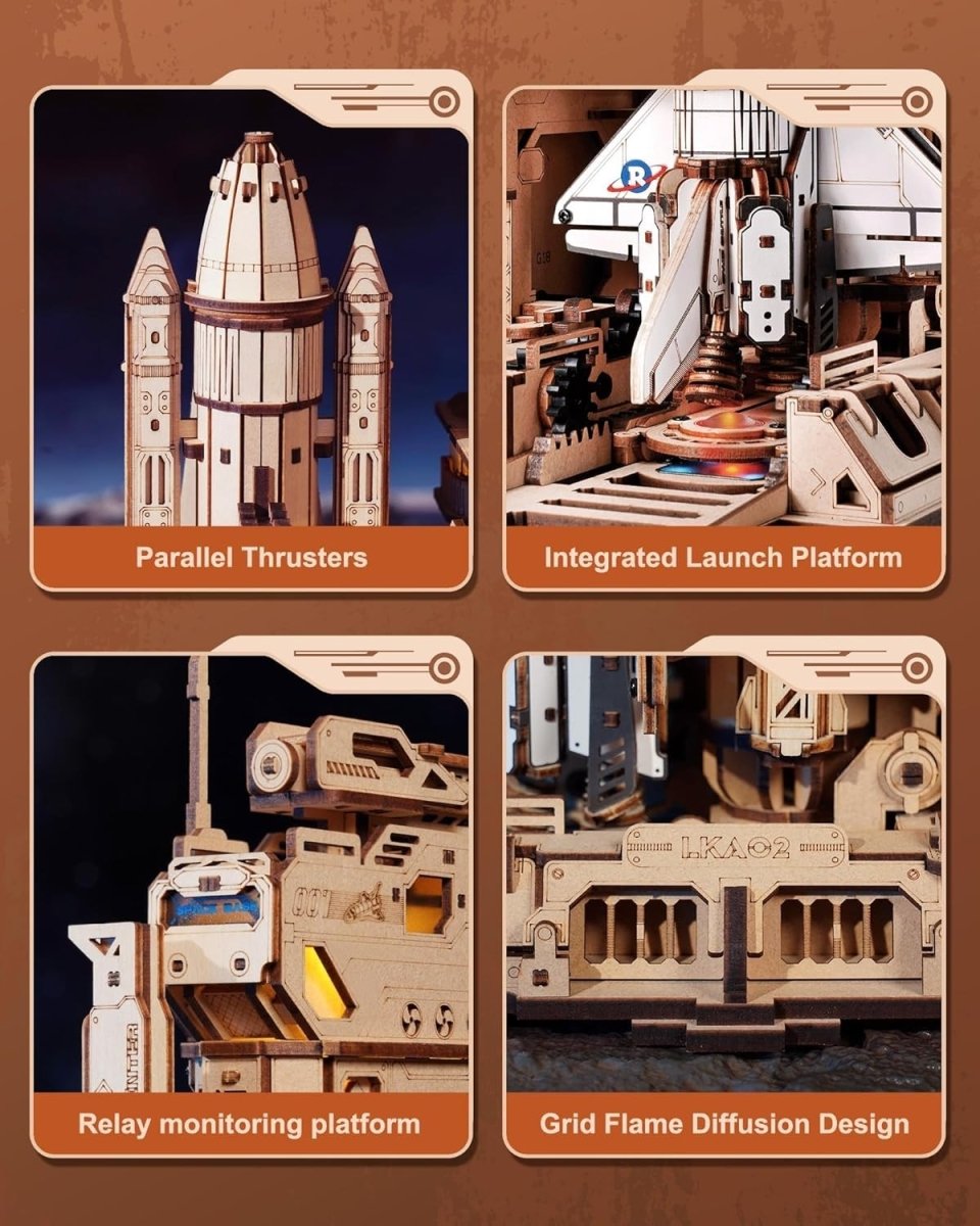 3D Space Shuttle Launch Model Kit DIY Wooden Puzzle w Lights Motion - Kwikley