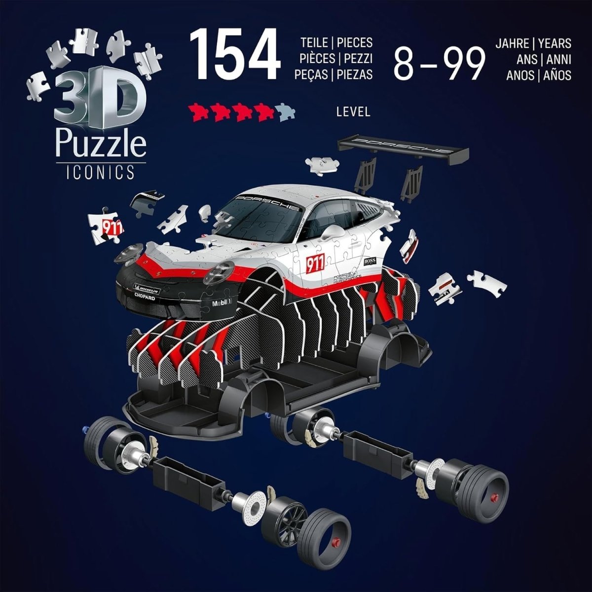 3D Sports Car Puzzle Model 108 Piece Racing Car Building Kit No Glue - Kwikley