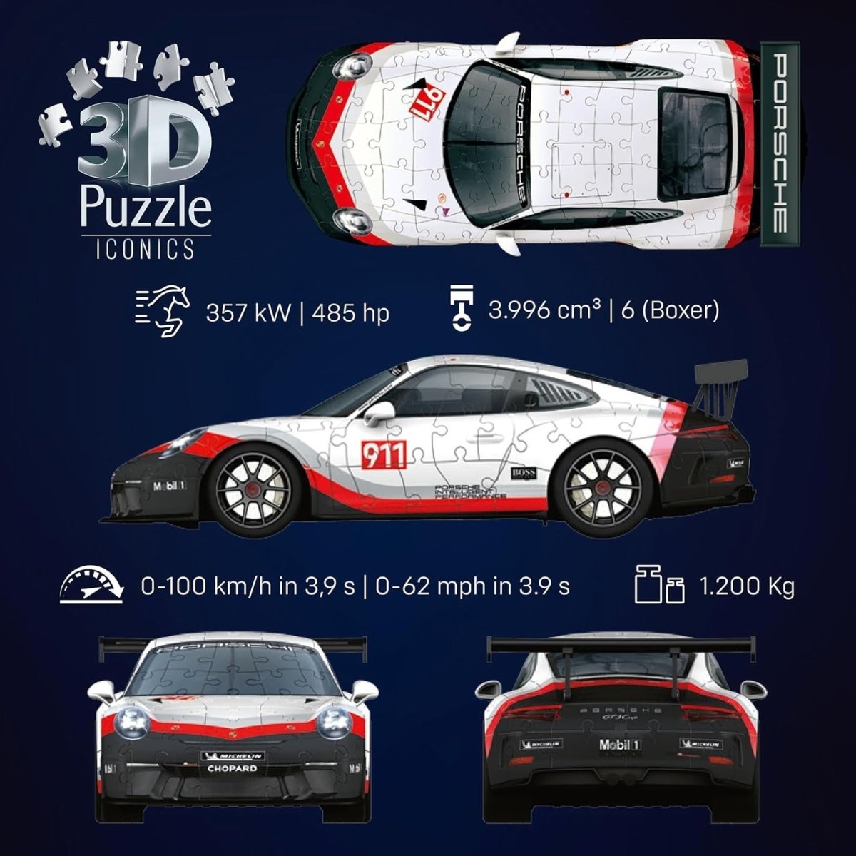3D Sports Car Puzzle Model 108 Piece Racing Car Building Kit No Glue - Kwikley