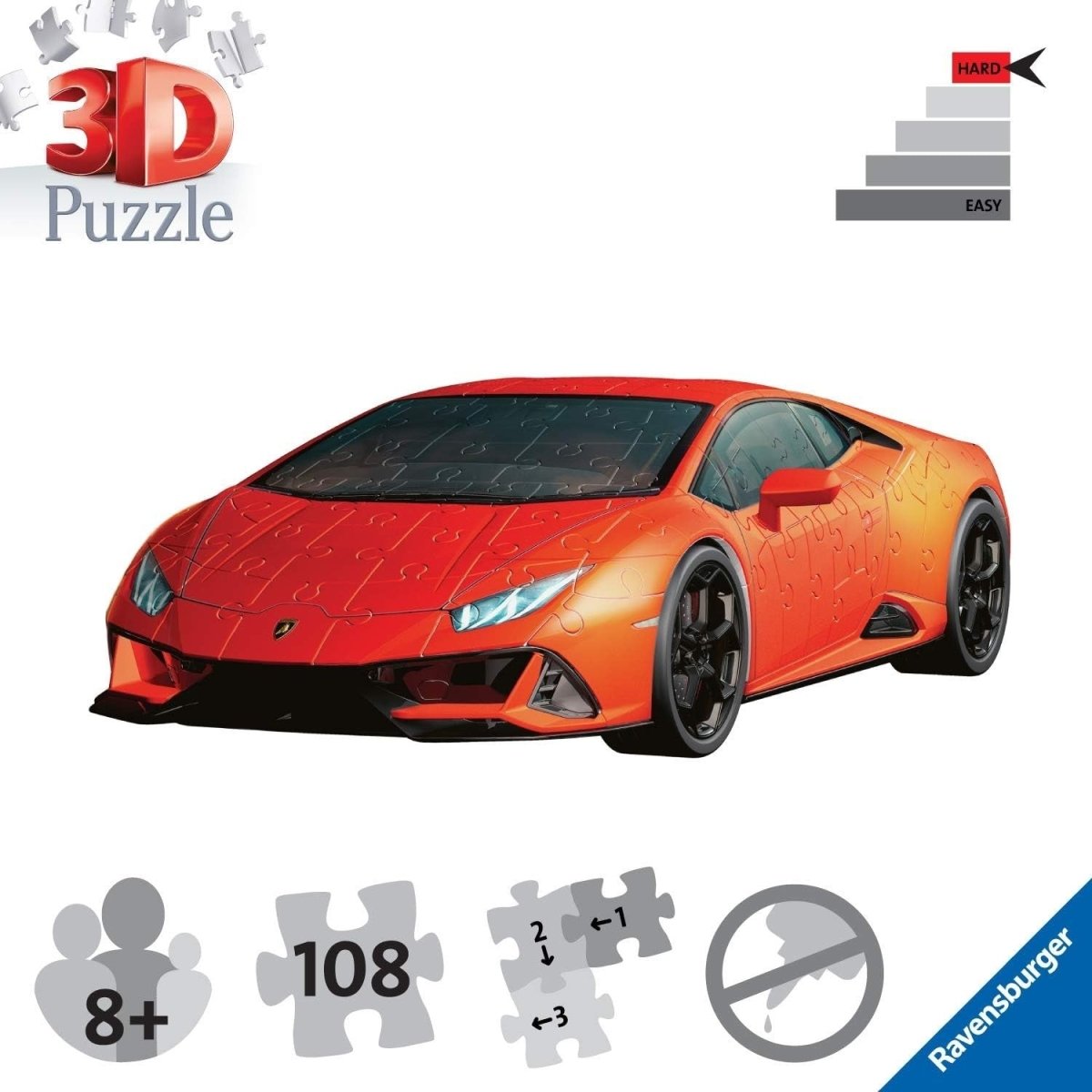 3D Sports Car Puzzle Model 108 Piece Supercar Building Kit No Glue - Kwikley