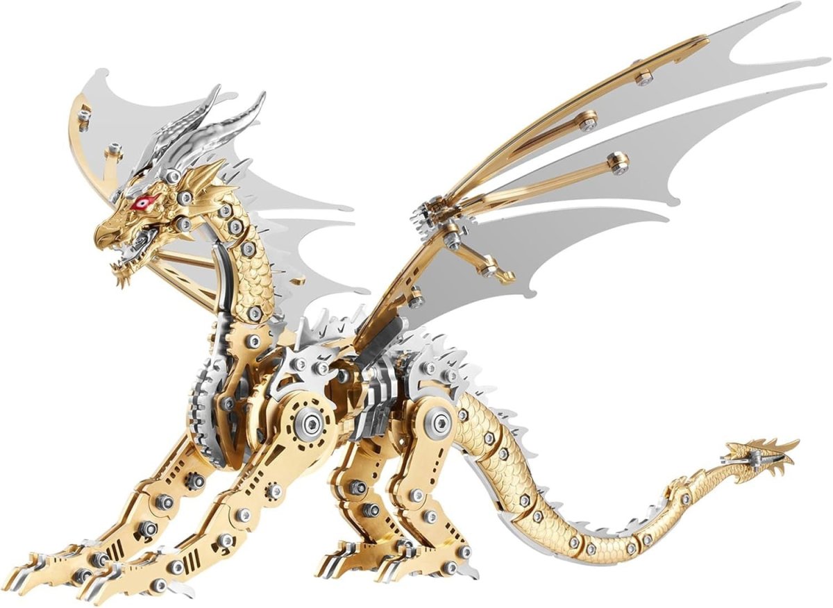 3D Stainless Steel Dragon Puzzle DIY Mechanical Model Kit Gold 313PCS - Kwikley