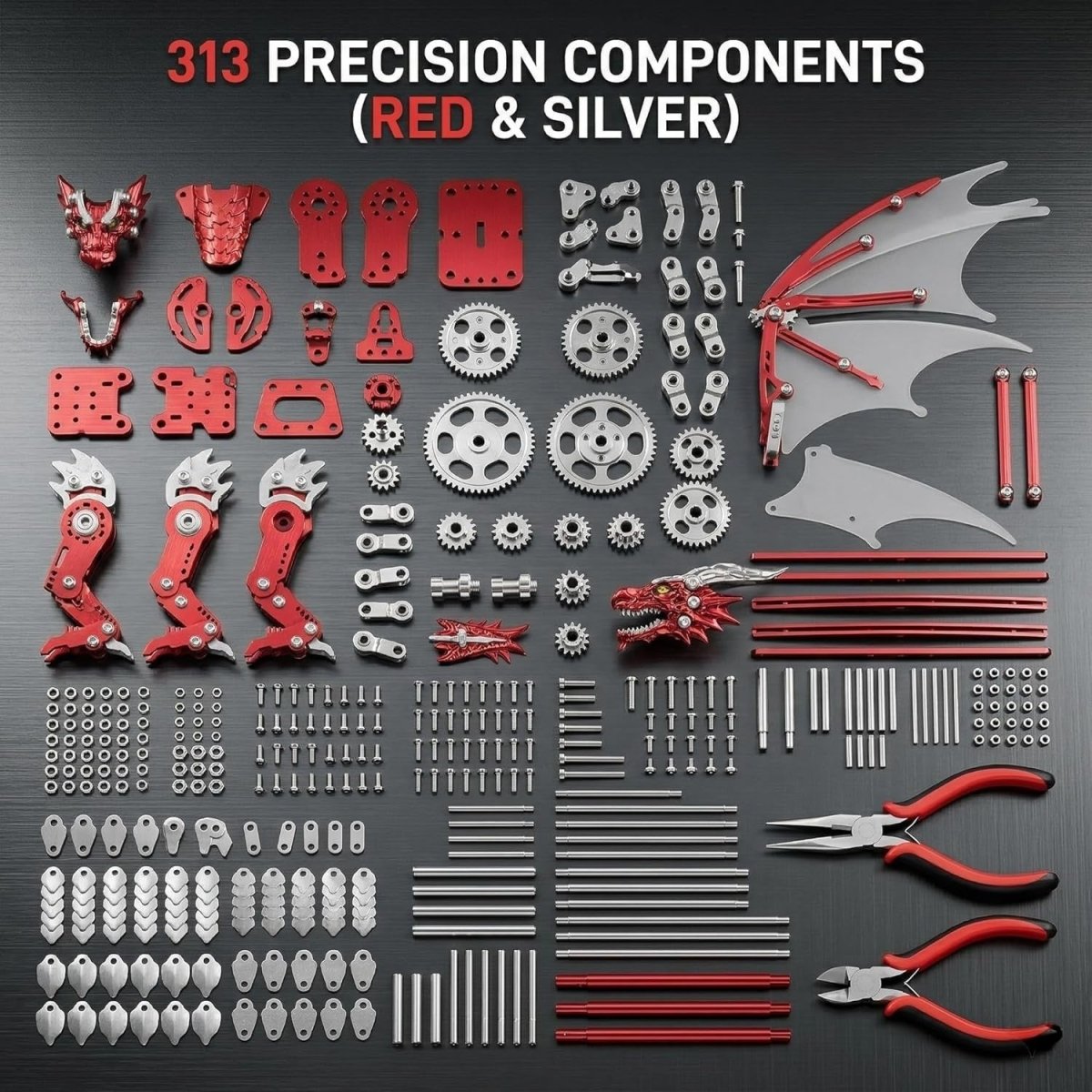 3D Stainless Steel Dragon Puzzle DIY Mechanical Model Kit Gold 313PCS - Kwikley