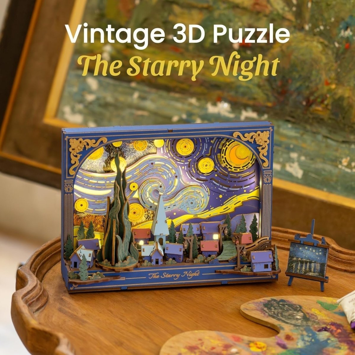 3D Starry Night Wooden Puzzle LED Wall Art Model Kit DIY Decor - Kwikley