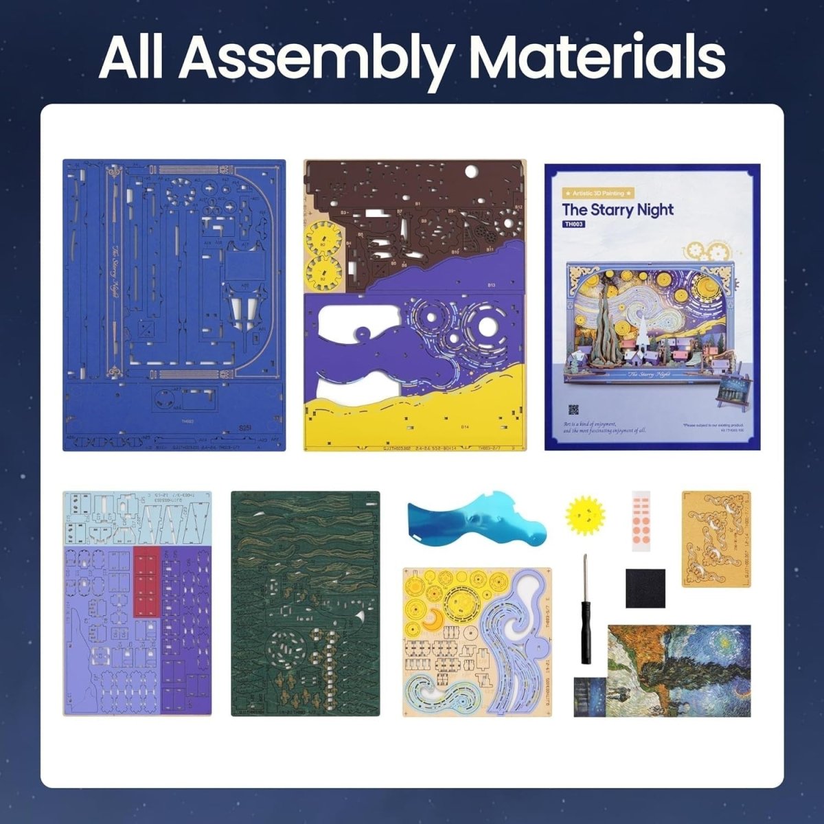 3D Starry Night Wooden Puzzle LED Wall Art Model Kit DIY Decor - Kwikley