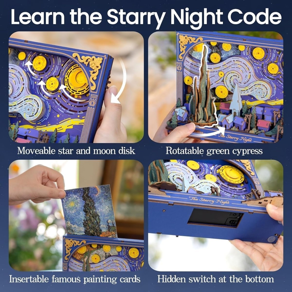 3D Starry Night Wooden Puzzle LED Wall Art Model Kit DIY Decor - Kwikley