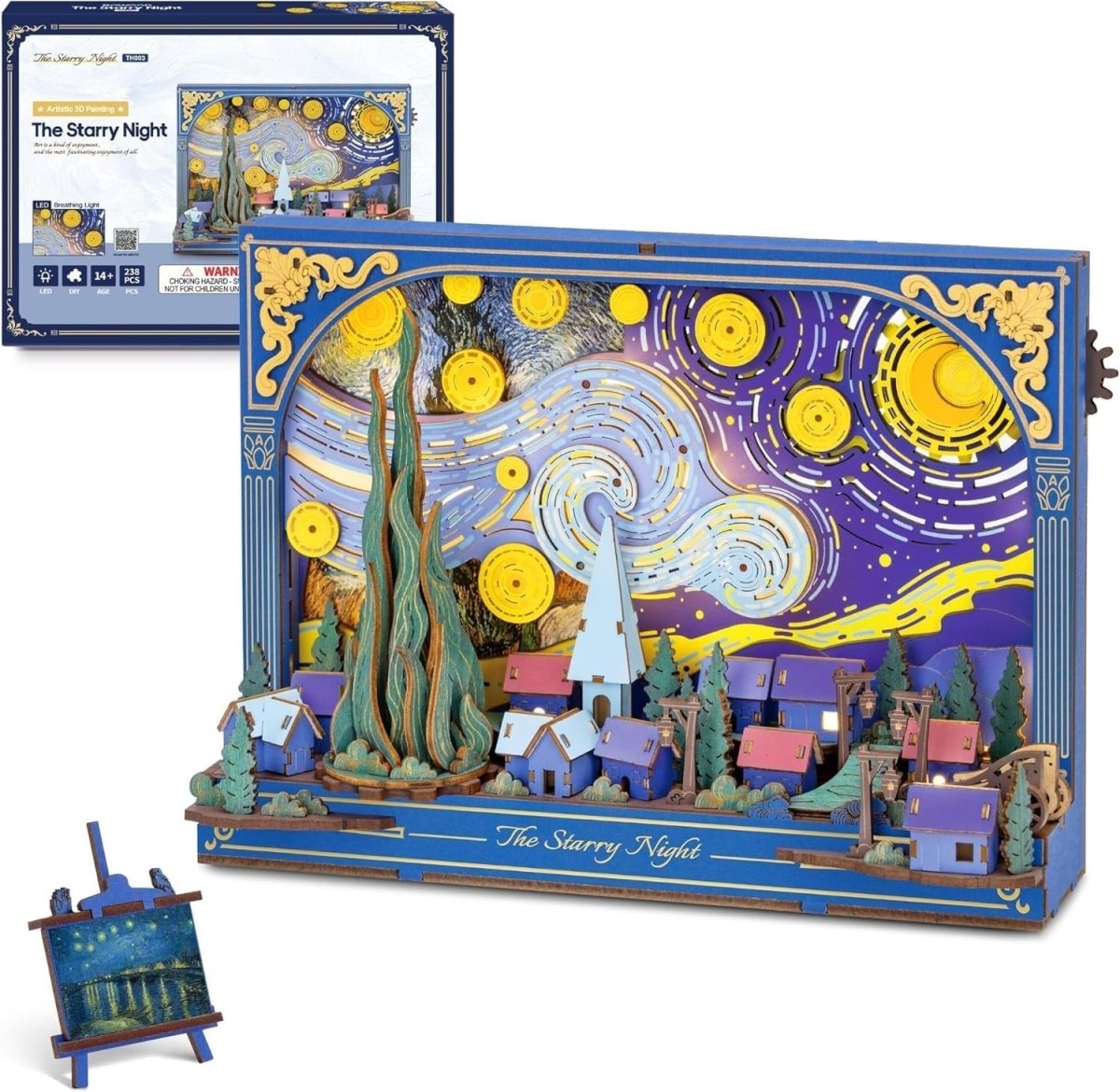 3D Starry Night Wooden Puzzle LED Wall Art Model Kit DIY Decor - Kwikley