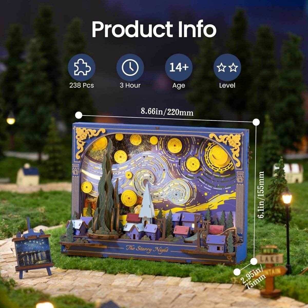 3D Starry Night Wooden Puzzle LED Wall Art Model Kit DIY Decor - Kwikley