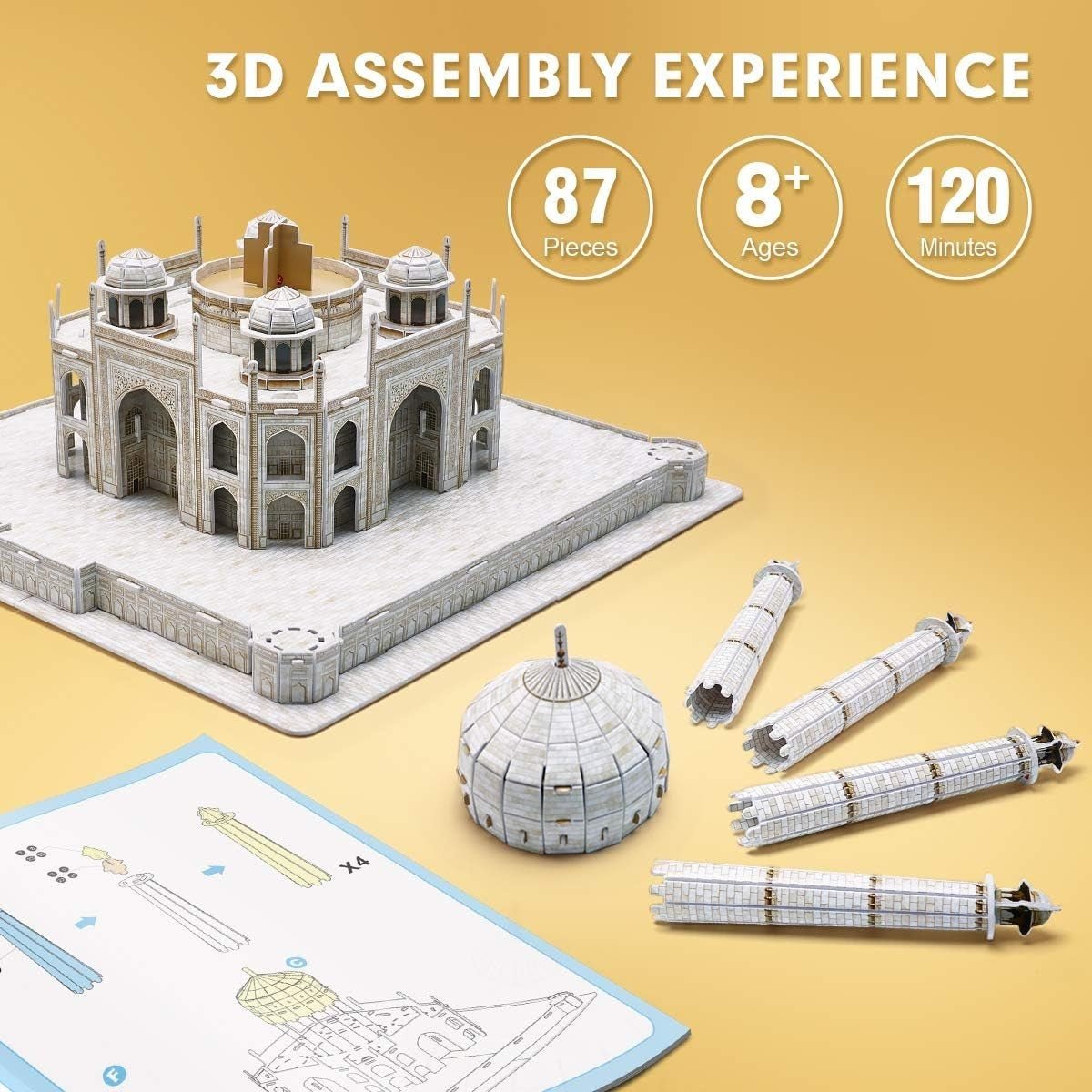 3D Taj Mahal Puzzle 87 Piece Architecture Model Kit Educational Gift - Kwikley