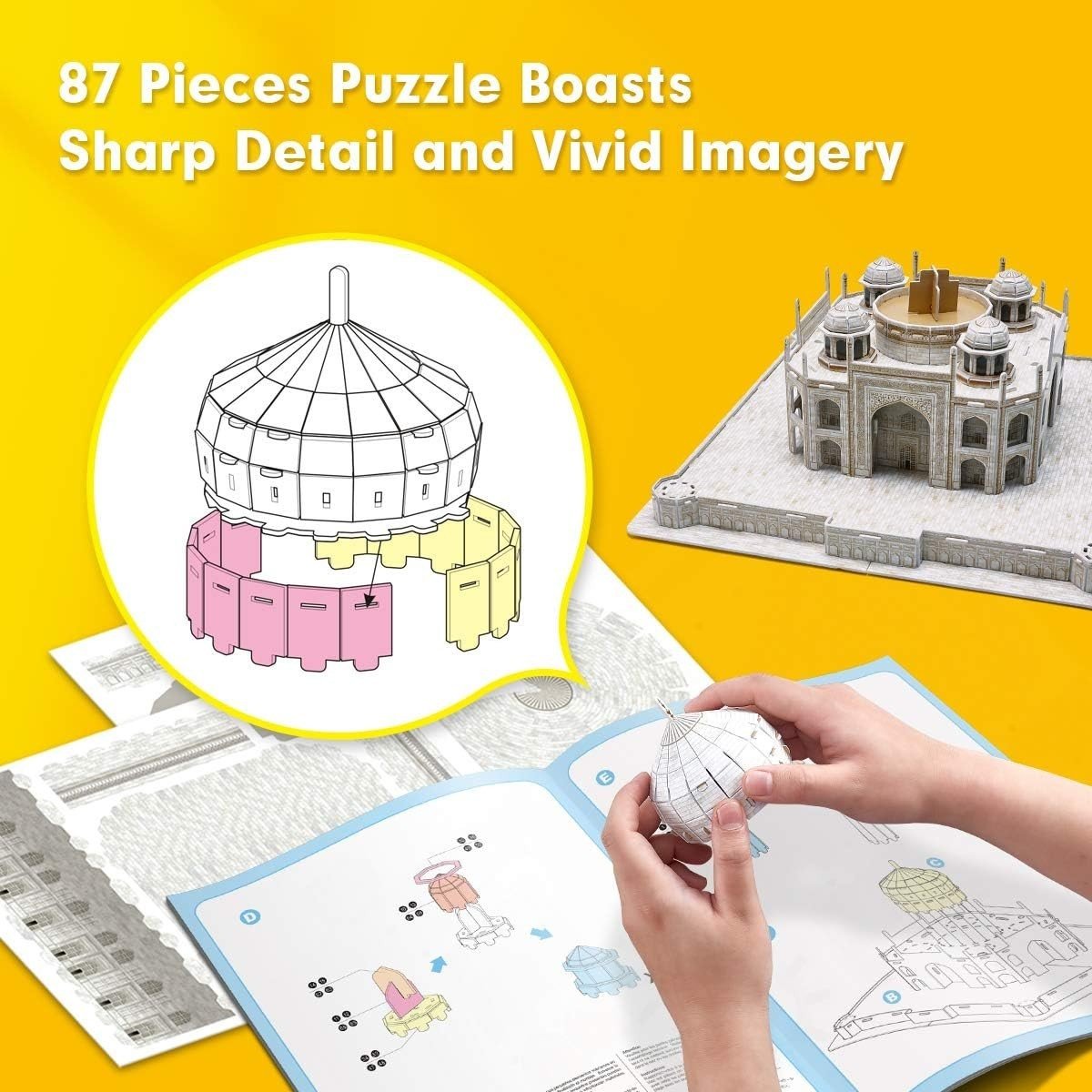 3D Taj Mahal Puzzle 87 Piece Architecture Model Kit Educational Gift - Kwikley