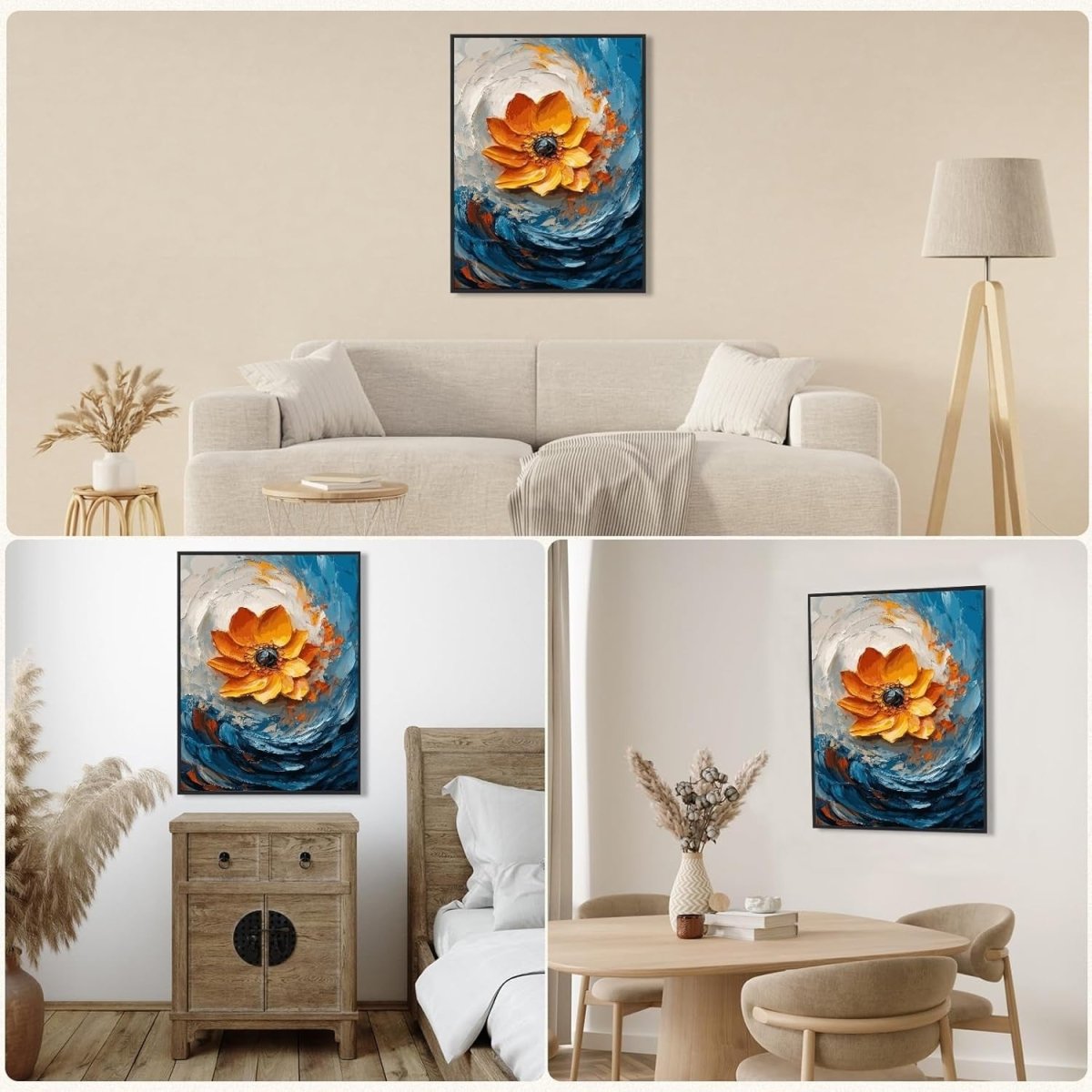 3D Textured Flower Canvas Wall Art Framed 12x16in - Kwikley