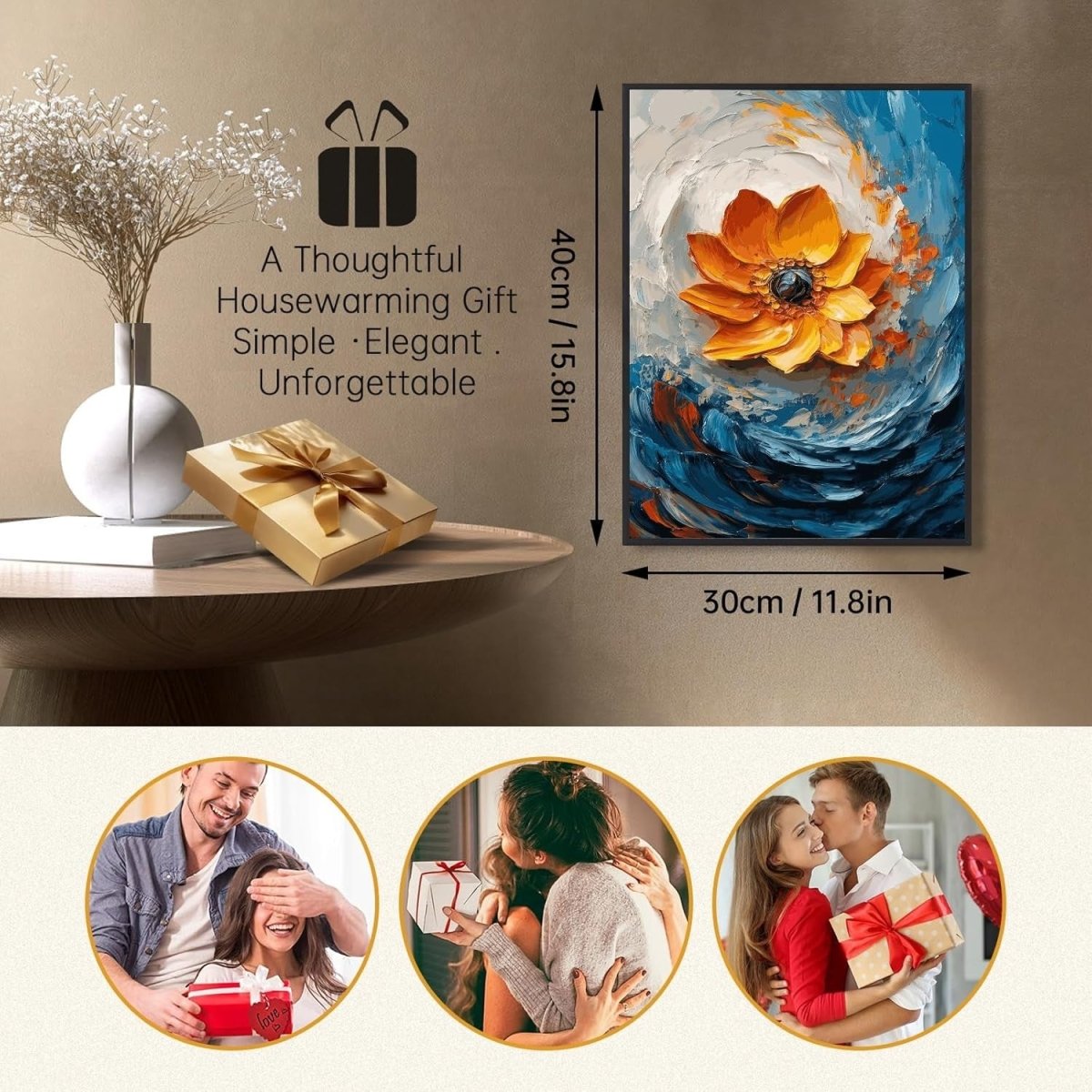 3D Textured Flower Canvas Wall Art Framed 12x16in - Kwikley