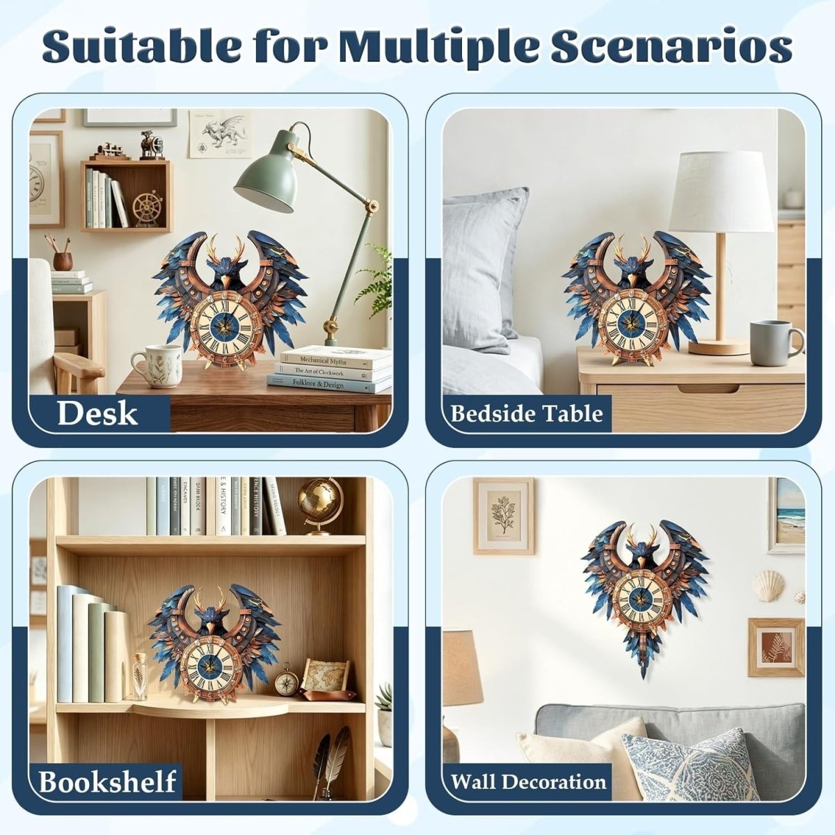 3D Thunderbird Wall Clock Puzzle Wooden Mechanical DIY Home Decor - Kwikley