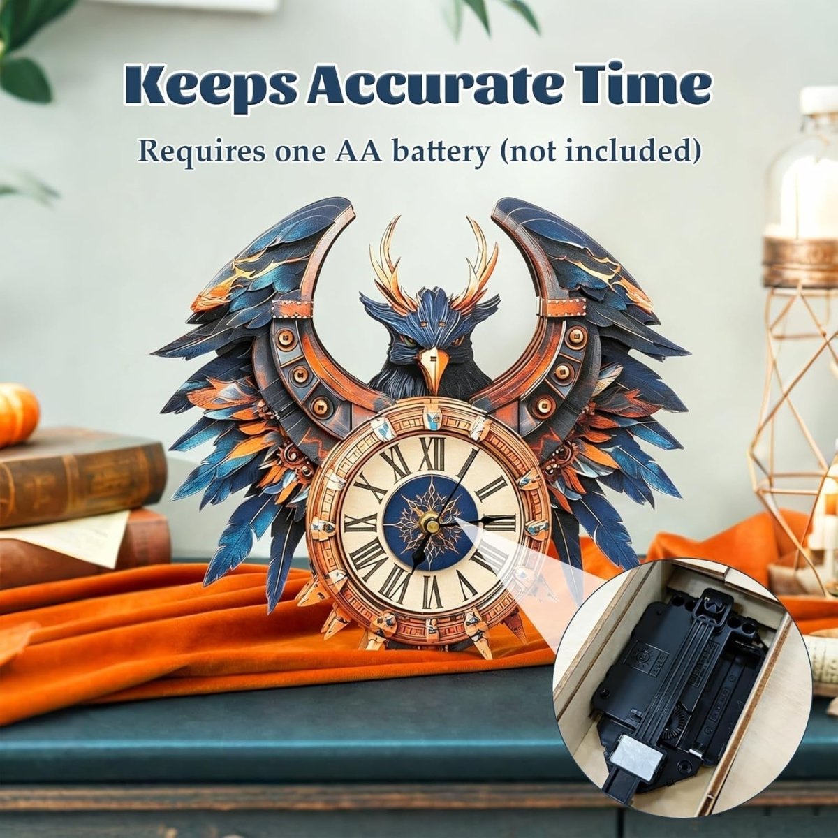 3D Thunderbird Wall Clock Puzzle Wooden Mechanical DIY Home Decor - Kwikley