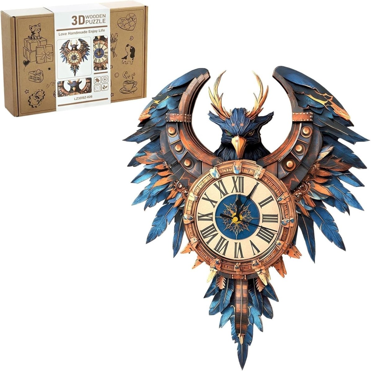 3D Thunderbird Wall Clock Puzzle Wooden Mechanical DIY Home Decor - Kwikley