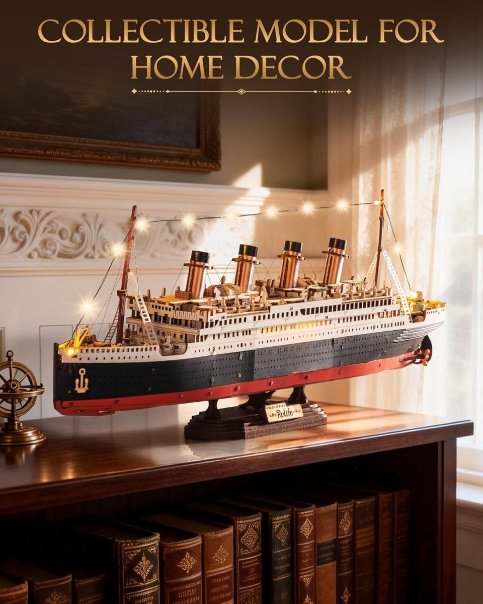 3D Titanic Ship Model Kit Wooden Puzzle LED Display Collectible - Kwikley