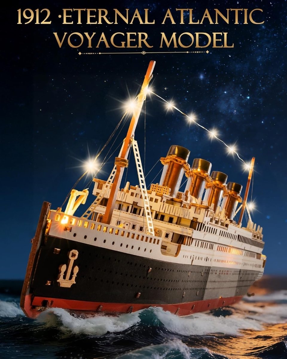 3D Titanic Ship Model Kit Wooden Puzzle LED Display Collectible - Kwikley