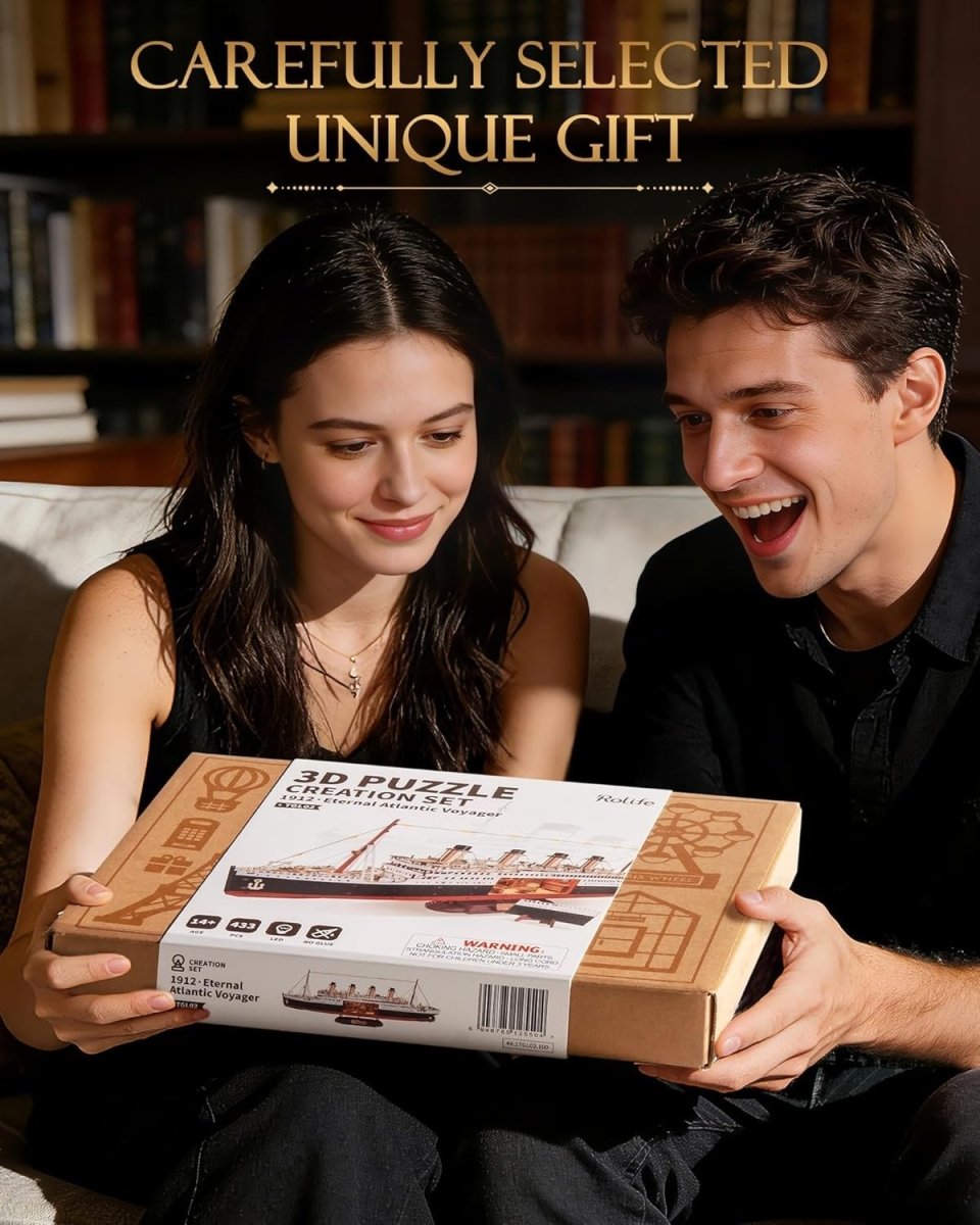 3D Titanic Ship Model Kit Wooden Puzzle LED Display Collectible - Kwikley