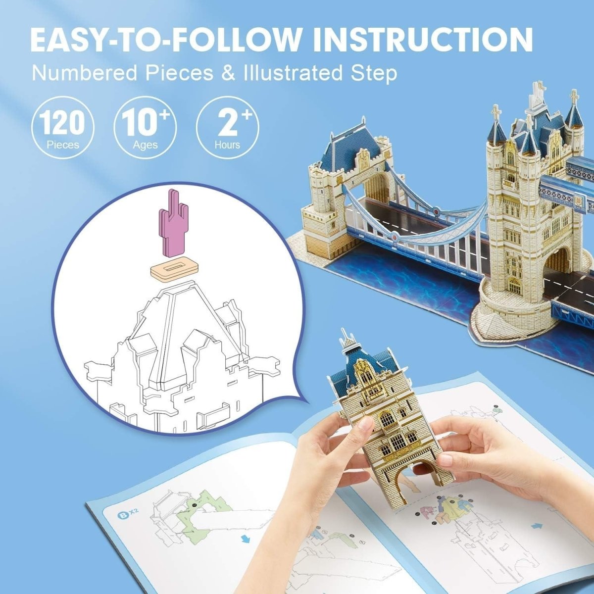 3D Tower Bridge London Puzzle 120 Piece Architectural Model Gift Set - Kwikley