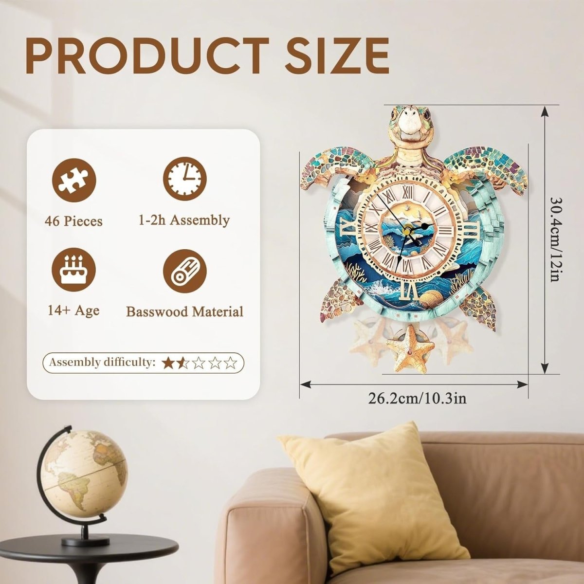 3D Turtle Clock Wooden Puzzle Functional Timepiece DIY Home Decor - Kwikley