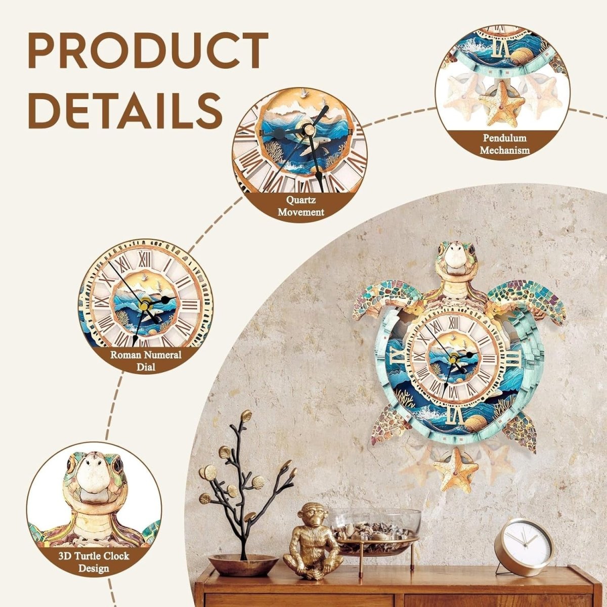 3D Turtle Clock Wooden Puzzle Functional Timepiece DIY Home Decor - Kwikley