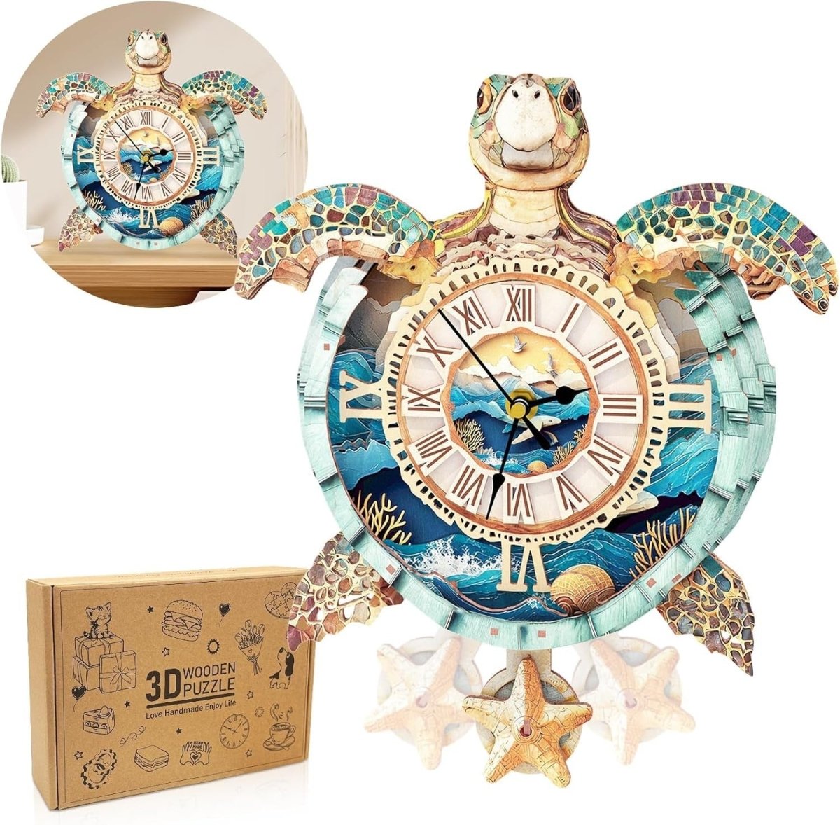 3D Turtle Clock Wooden Puzzle Functional Timepiece DIY Home Decor - Kwikley