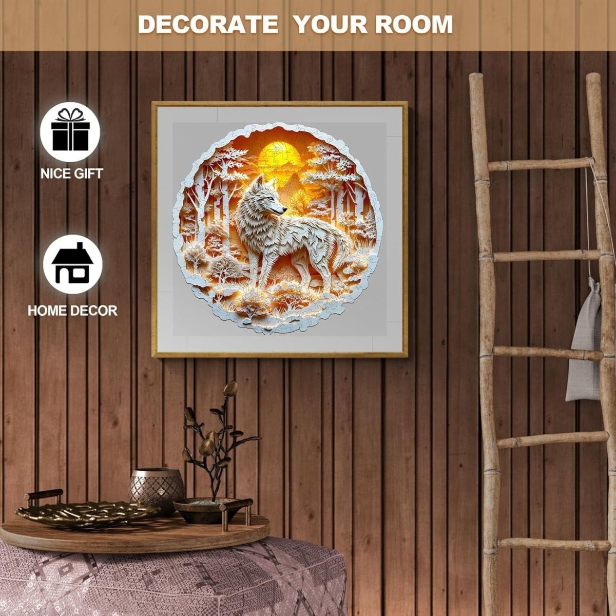 3D Wolf Wooden Puzzle 300 Piece Animal Jigsaw with Gift Box Decor - Kwikley